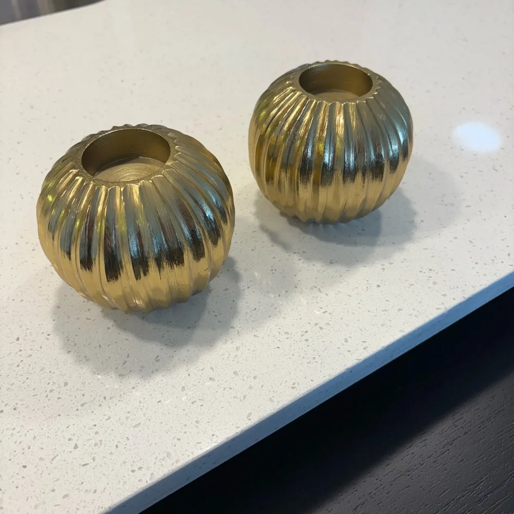 🔸NWT🔸Set of 2 CB2 Slice Gold Tea Light Holders